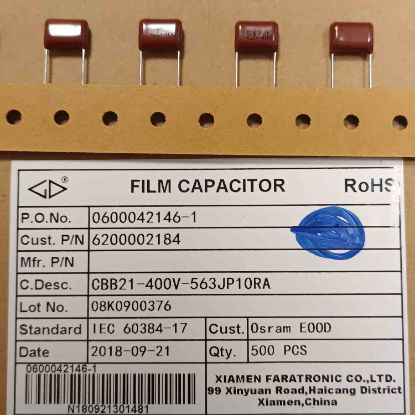 CBB21-400V-563JP10RA 56NF 400V 10mm DAMLA XIAMEN POLYESTER KONDANSATÖR resmi