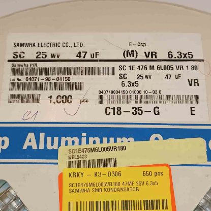 SC1E476M6L005VR180 47MF 25V 6.3x5 SAMWHA SMD KONDANSATÖR resmi