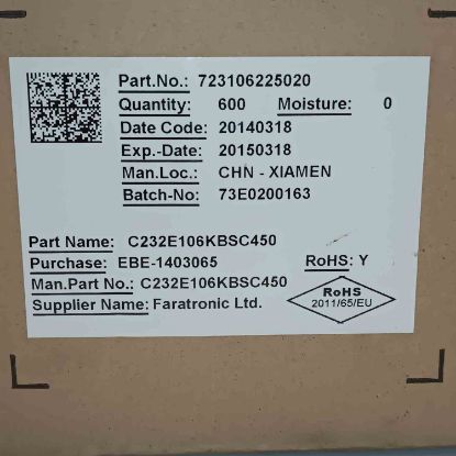 C232E106KBSC450 10MF 250V 27.5mm FARATRONIC POLYESTER KONDANSATÖR resmi