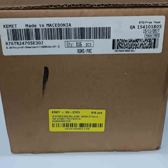 R76TR2470SE30J 47NF 1600V 27.5mm %5 KEMET POLYESTER KONDANSATÖR resmi