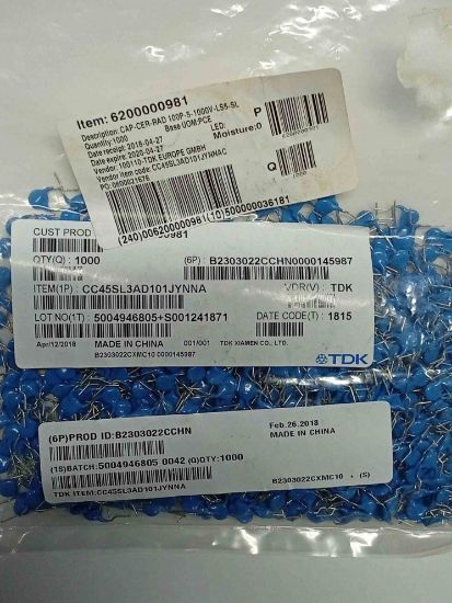 CC45SL3AD101JYNNAC 100PF 1KV 5mm SERAMİK KONDANSATÖR resmi