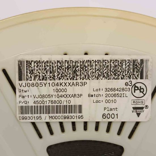 VJ0805Y104KXXAR3P 100NF 25V 805 VISHAY SMD SERAMİK KONDANSATÖR resmi