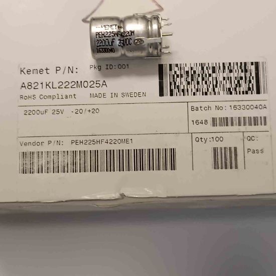 PEH225HF4220ME1 2200MF 25V RADİYAL KEMET KONDANSATÖR resmi