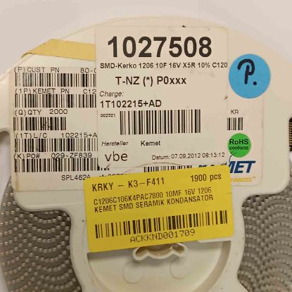 C1206C106K4PAC7800 10MF 16V 1206 KEMET SMD SERAMİK KONDANSATÖR resmi