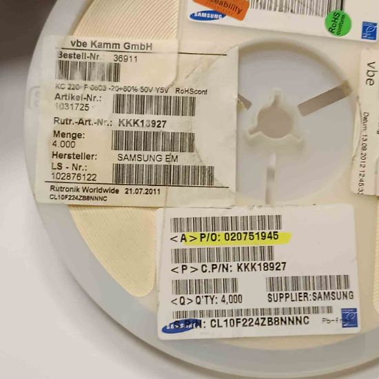 CL10F224ZB8NNNC 220NF 50V 603 SAMSUNG SMD SERAMİK KONDANSATÖR resmi