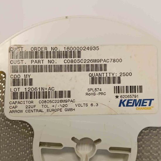 C0805C226M9PAC7800 22MF 6.3V 805 KEMET SMD SERAMİK KONDANSATÖR resmi