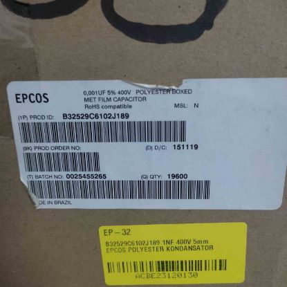 B32529C6102J189 1NF 400V 5mm EPCOS POLYESTER KONDANSATÖR resmi