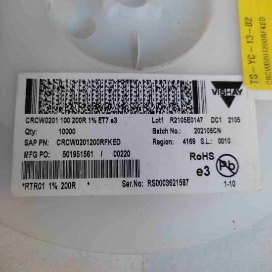 CRCW0201200RFKED RES, 200R, 1%, 0.05W, 0201, THICK FILM resmi