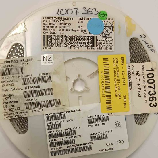 293D225X9020A2TE3 2.2MF 20V A VISHAY TANTAL KONDANSATÖR resmi
