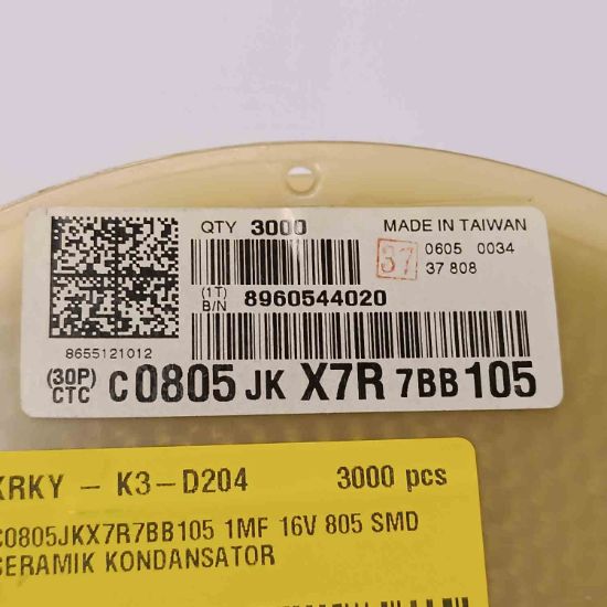 C0805JKX7R7BB105 1MF 16V 805 SMD SERAMİK KONDANSATÖR resmi