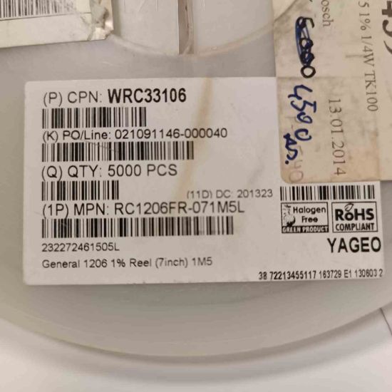 RC1206FR-071M5 1M5 1206 YAGEO SMD DİRENÇ resmi