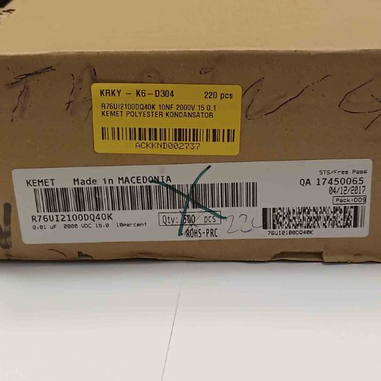 R76UI2100DQ40K 10NF 2000V 15 0.1 KEMET POLYESTER KONDANSATÖR resmi