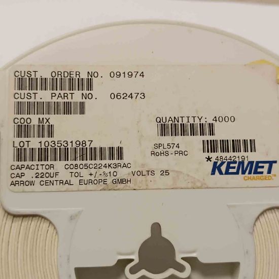 C0805C224K3RAC7800 220NF 25V 805 KEMET SMD SERAMİK KONDANSATÖR resmi