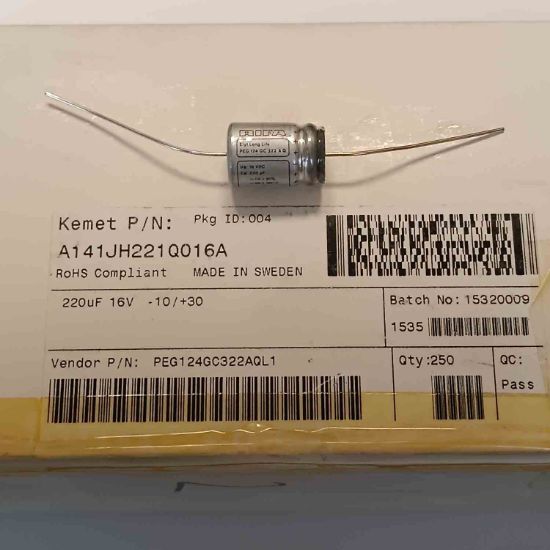 PEG124GC322AQL1 220MF 16V AXSİYEL KEMET AXIYEL KONDANSATÖR resmi