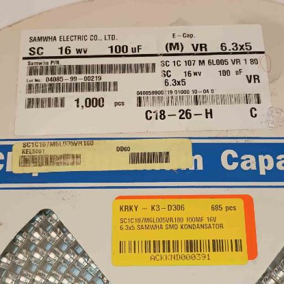 SC1C107M6L005VR180 100MF 16V 6.3x5 SAMWHA SMD KONDANSATÖR resmi