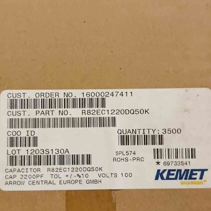 R82EC1220DQ50K 2.2NF 100V 5 0.1 KEMET POLYESTER KONDANSATÖR resmi