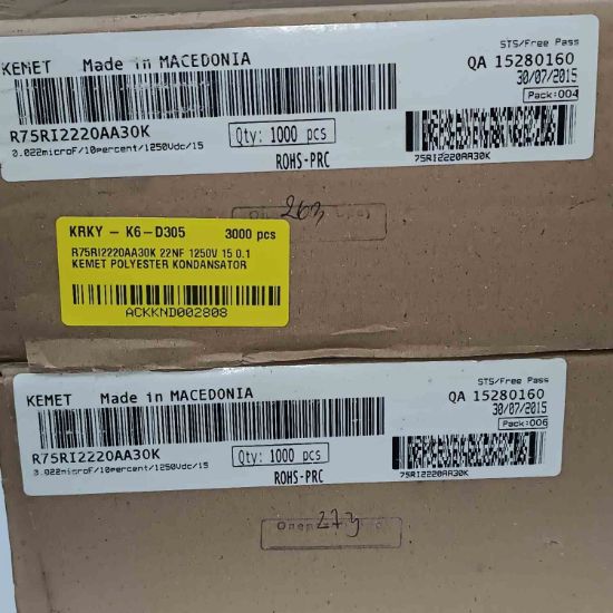 R75RI2220AA30K 22NF 1250V 15 0.1 KEMET POLYESTER KONDANSATÖR resmi