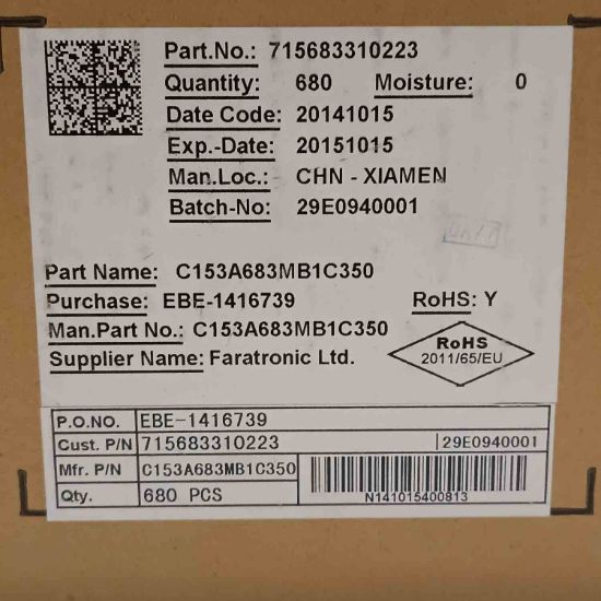 C153A683MB1C350 68NF1000V 68NF 1000V 27mm POLYESTER KONDANSATÖR resmi