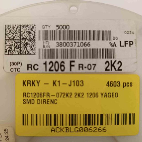 RC1206FR-072K2 2K2 1206 YAGEO SMD DİRENÇ resmi
