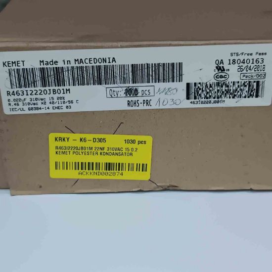 R463I2220JB01M 22NF 310VAC 15 0.2 KEMET POLYESTER KONDANSATÖR resmi