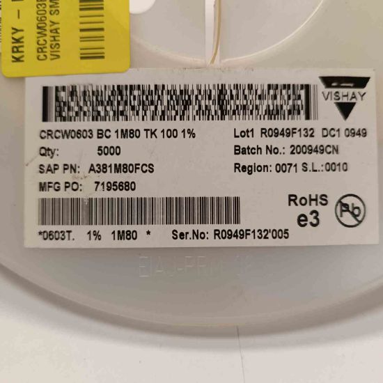 CRCW0603BC1M80TK100 1M8 603 VISHAY SMD DİRENÇ resmi