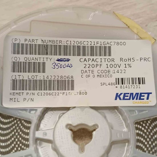 C1206C221F1GAC7800 220PF 100V KEMET SMD SERAMİK KONDANSATÖR resmi