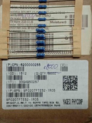 MF0207FTE52-1R05 1R05 0.6W  YAGEO 1/2W DİRENÇ resmi