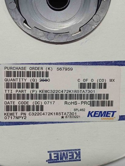 KEMC322C472K1R5TA7301 CAP CER 4700PF 100V X7R RADIAL resmi