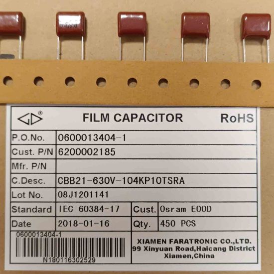 CBB21-630V-104KP10TSRA 100NF 630V 10mm DAMLA XIAMEN POLYESTER KONDANSATÖR resmi