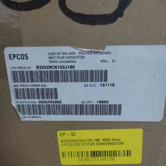 B32529C6102J189 1NF 400V 5mm EPCOS POLYESTER KONDANSATÖR resmi