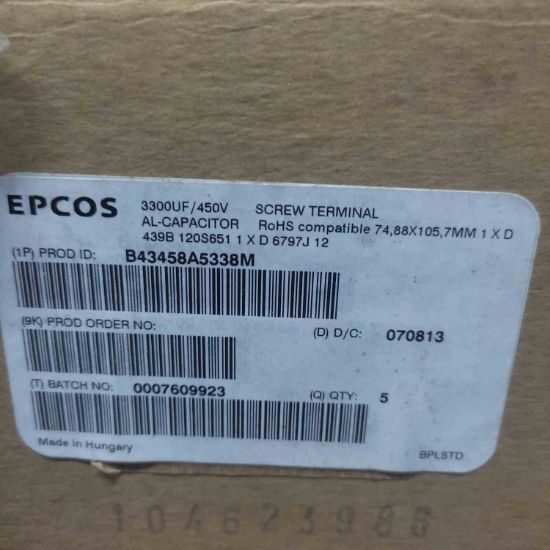 B43458A5338M 3300MF 450V 77x106mm ELKO KONDANSATÖR resmi