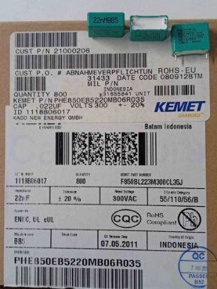 PHE850EB5220MB06R035 22NF 300V KEMET POLYESTER KONDANSATÖR resmi