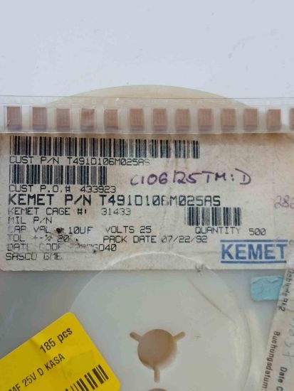 T491D106M025AS 10MF 25V D KASA TANTAL KEMET TANTAL KONDANSATÖR resmi