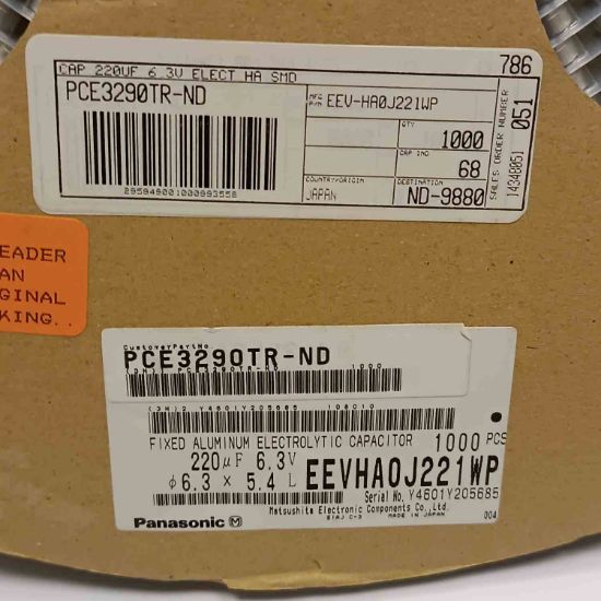 EEVHAOJ221WP 220MF 6.3V 6.3x5.4 PANASONIC SMD KONDANSATÖR resmi