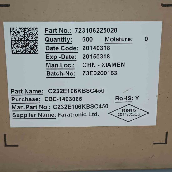 C232E106KBSC450 10MF 250V 27.5mm FARATRONIC POLYESTER KONDANSATÖR resmi