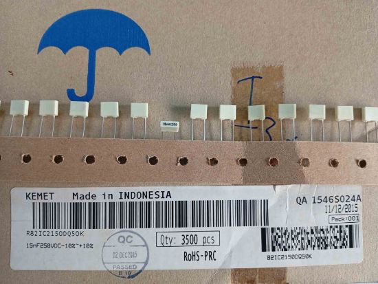 R82IC2150DQ50K 15NF 250V 5 0.1 KEMET POLYESTER KONDANSATÖR resmi