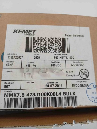 MMK7.5 473K100K00L16.5 TR 47NF 100V 7.5 0.1 KEMET POLYESTER KONDANSATÖR resmi