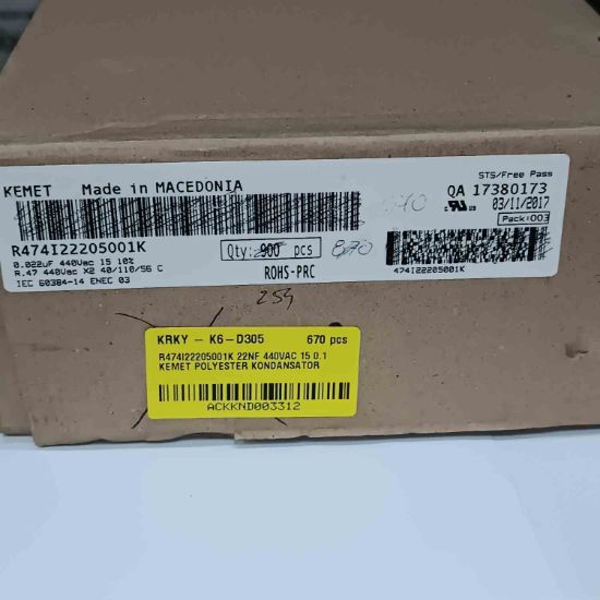 R474I22205001K 22NF 440VAC 15 0.1 KEMET POLYESTER KONDANSATÖR resmi