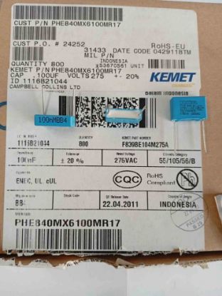 PHE840MX6100MR17 100NF 275VAC 15 0.2 KEMET POLYESTER KONDANSATÖR resmi
