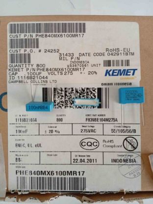 PHE840MX6100MR17 100NF 275VAC 15 0.2 KEMET POLYESTER KONDANSATÖR resmi