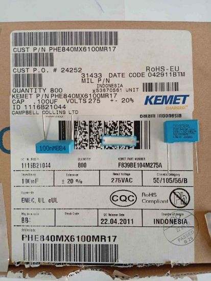PHE840MX6100MR17 100NF 275VAC 15 0.2 KEMET POLYESTER KONDANSATÖR resmi