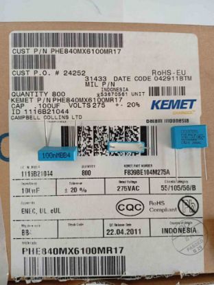 PHE840MX6100MR17 100NF 275VAC 15 0.2 KEMET POLYESTER KONDANSATÖR resmi