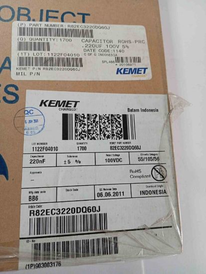 R82EC3220DQ60J 220NF 100V 5 0.05 KEMET POLYESTER KONDANSATÖR resmi