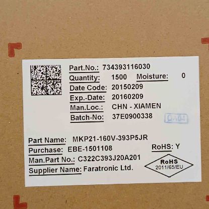 MKP21-160V-393P5JR 39NF 160V 10mm POLYESTER KONDANSATÖR resmi