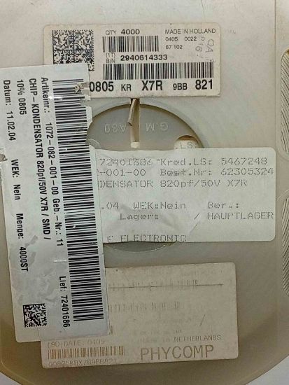 0805KRX7R9BB821 820PF 50V 805 PHYCOMP SMD SERAMİK KONDANSATÖR resmi