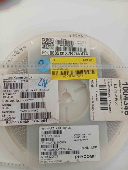 C0805KKX7R7BB474 470NF 16V 805 PHYCOMP SMD SERAMİK KONDANSATÖR resmi