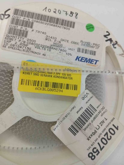 C0805C225K8RAC7800 2.2PF 10V 805 KEMET SMD SERAMİK KONDANSATÖR resmi