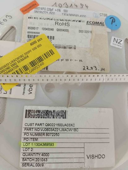 VJ0603A221JXACW1BC 220PF 50V 603 SAMSUNG SMD SERAMİK KONDANSATÖR resmi