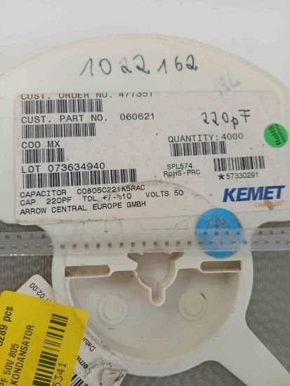 C0805C221K5RAC 220PF 50V 805 KEMET SMD SERAMİK KONDANSATÖR resmi