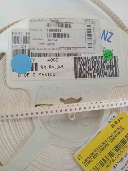 C0805C222K5RAC7800 2.2NF 50V 805 KEMET SMD SERAMİK KONDANSATÖR resmi
